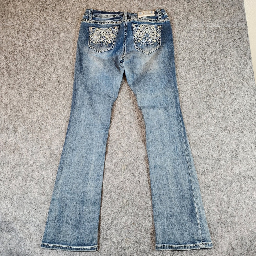 Grace LA Bootcut Jeans Women 30x32 Blue Embroidered Studded Western Boho Denim